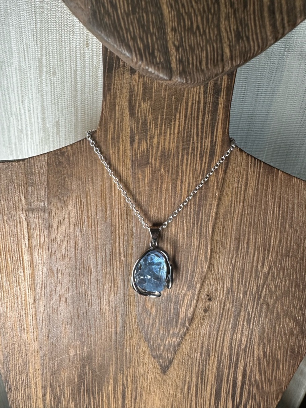 Blue Raw Stone Pendant Necklace - Silver Metal - Picture 2 of 16